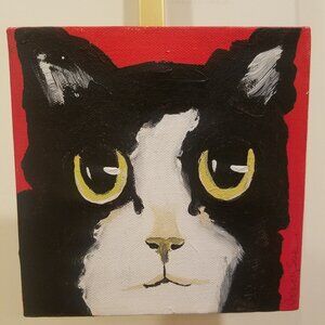 Original Kitty Cat Painting 6 x 6 Wall Art